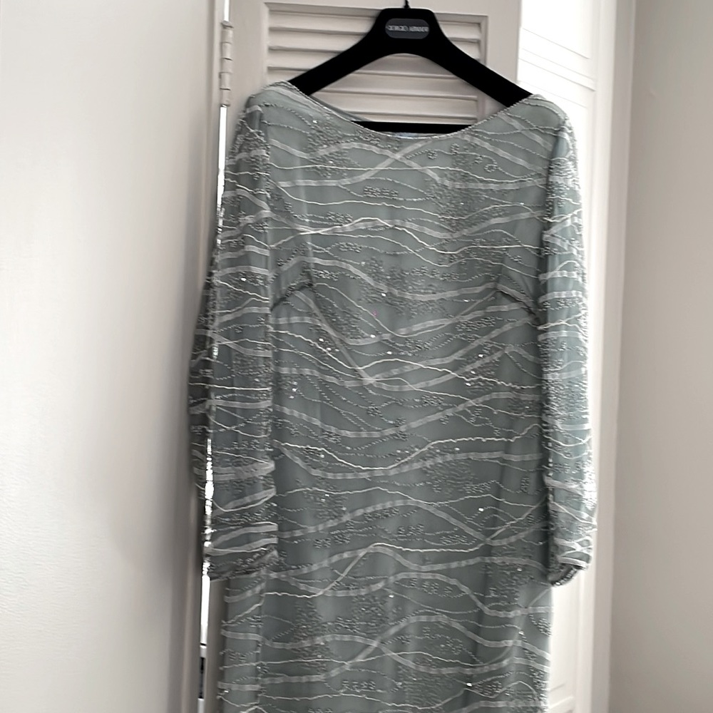 Naeem Khan Evening Hand beaded Dress Turquoise blue color